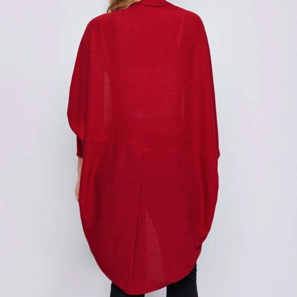 Soft rib knit cardigan sweater dolman sleeve red - Picture 3 of 13